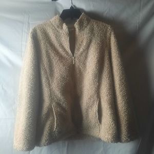 J Jill Tan/Oatmeal poodle teddy bear zip front jacket Large